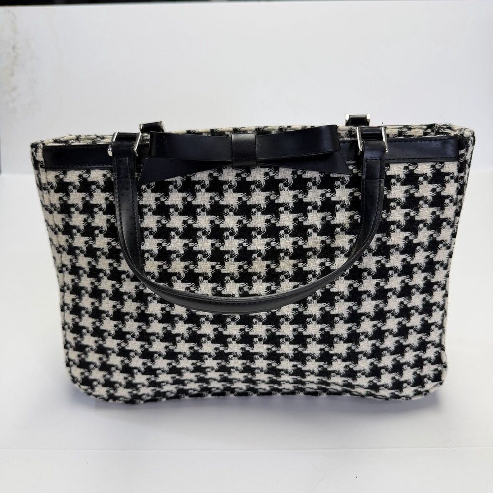 CASUAL CORNER Classic Hounds Tooth Wool Blend Black & White Hand Bag  Bow Accent